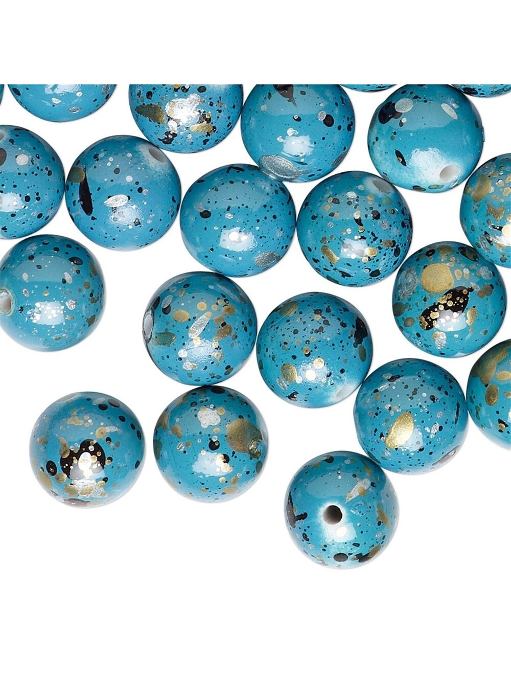 Retro Turquoise Silver Gold Black 10mm Round Beads 20 pcs